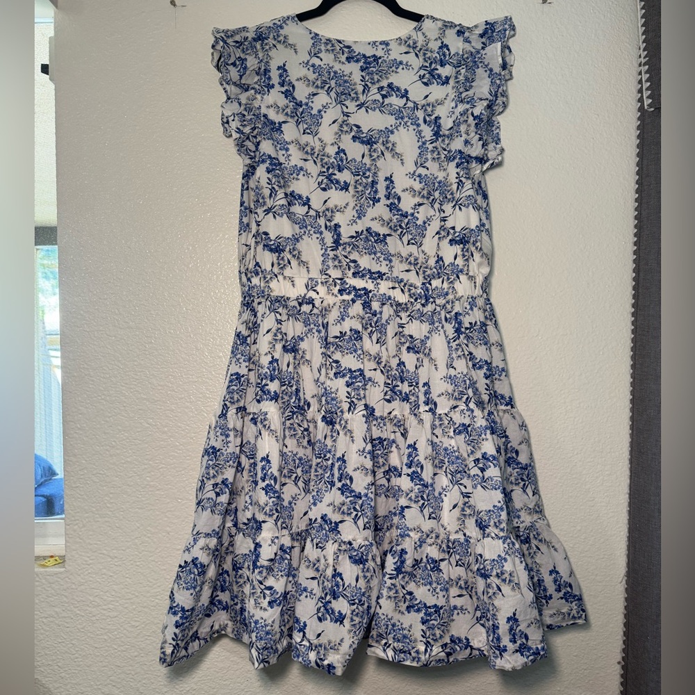 Taylor Blue & White Floral Dress 100% Cotton - Picture 3 of 8